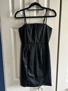 Black Faux Leather Strap Dress